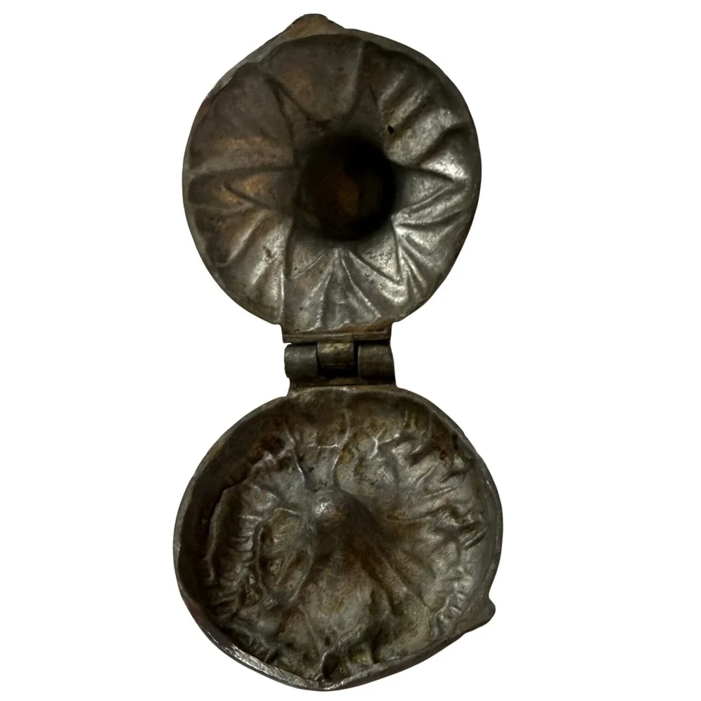 Antique Hinged Metal Chocolate Candy Mold Primitive Figural Confectionery